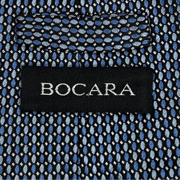 Bocara Men's Blue Black Geometric 100% Silk Handmade Tie - Picture 6 of 7